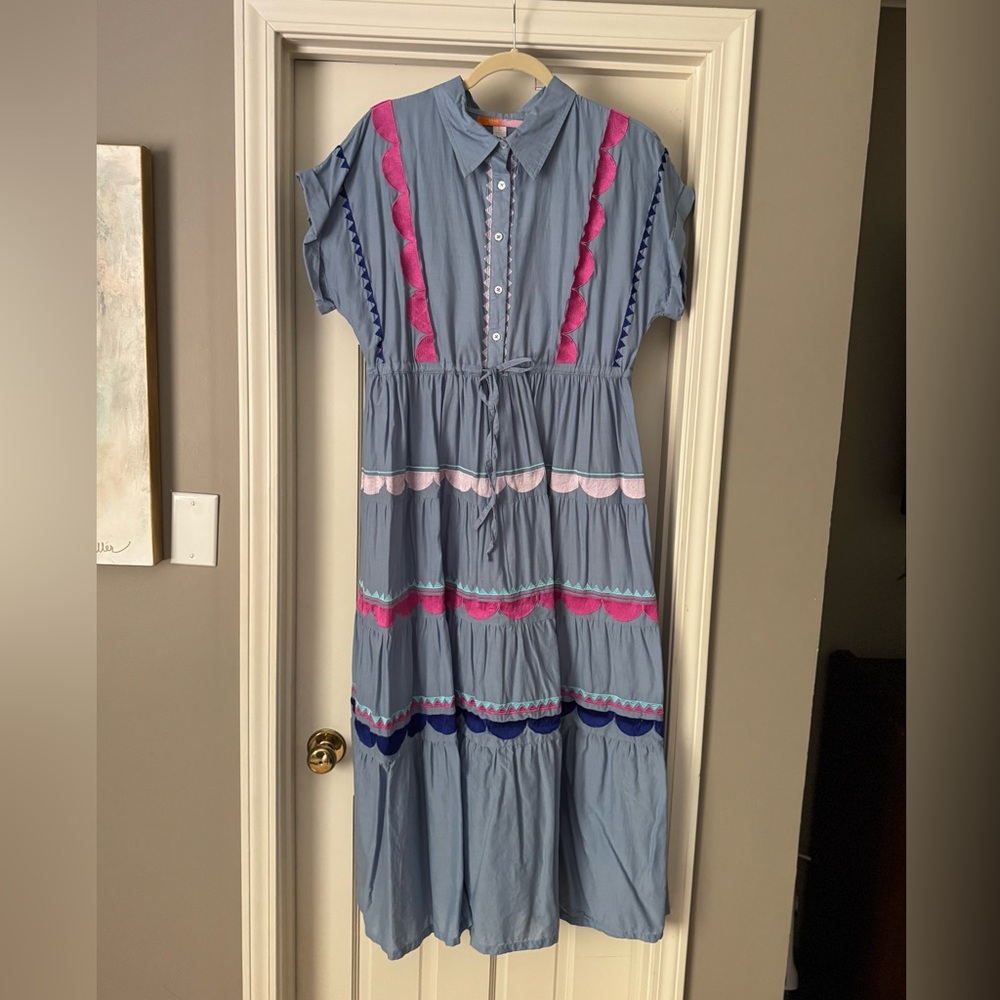 Chic Blue and Pink Maxi Dress